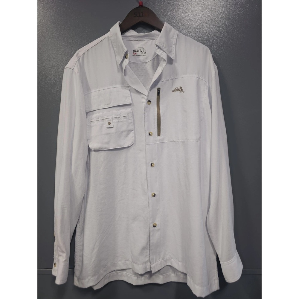 Natural Gear Shirt Mens Med White Long Sleeve Fishing Button Up Vented Outdoor